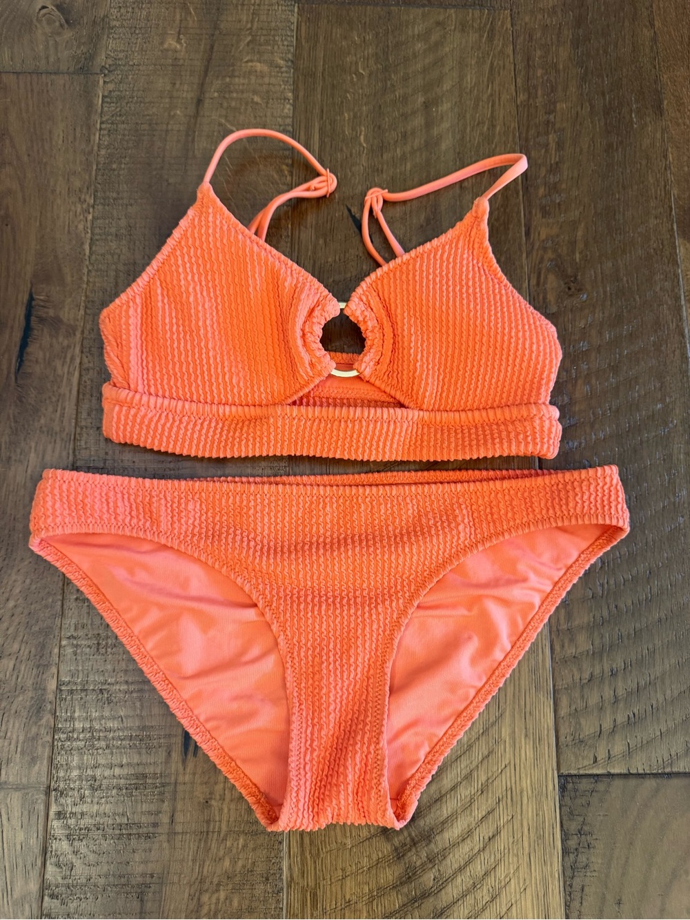 Aerie Coral Orange Ribbed Bikini Set – XS Top / Small Bottom